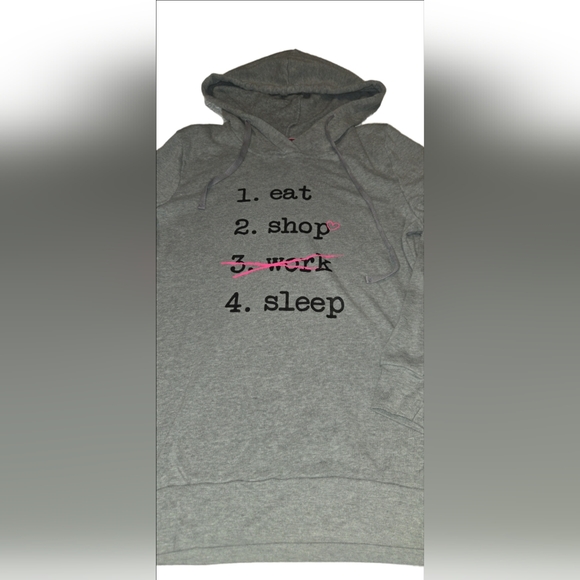 ​Y2K Joe Boxer "Eat Shop Sleep" Graphic Hoodie Long Sleeve Tshirt Medium - Picture 2 of 3